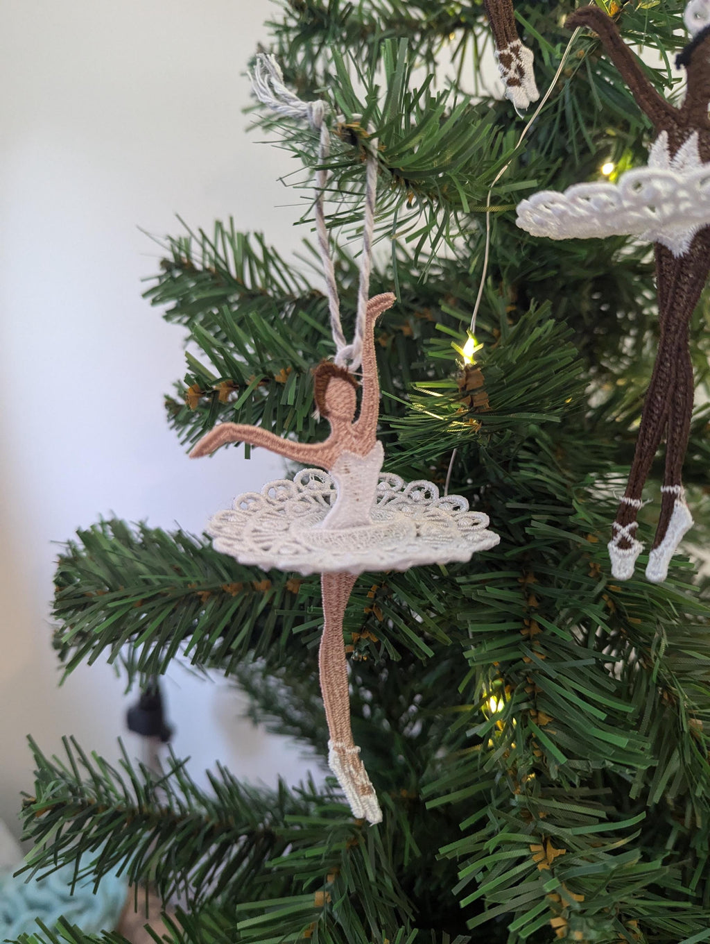 Lacey Ballerina Christmas Ornament, Machine Embroidery Dancer Decoration