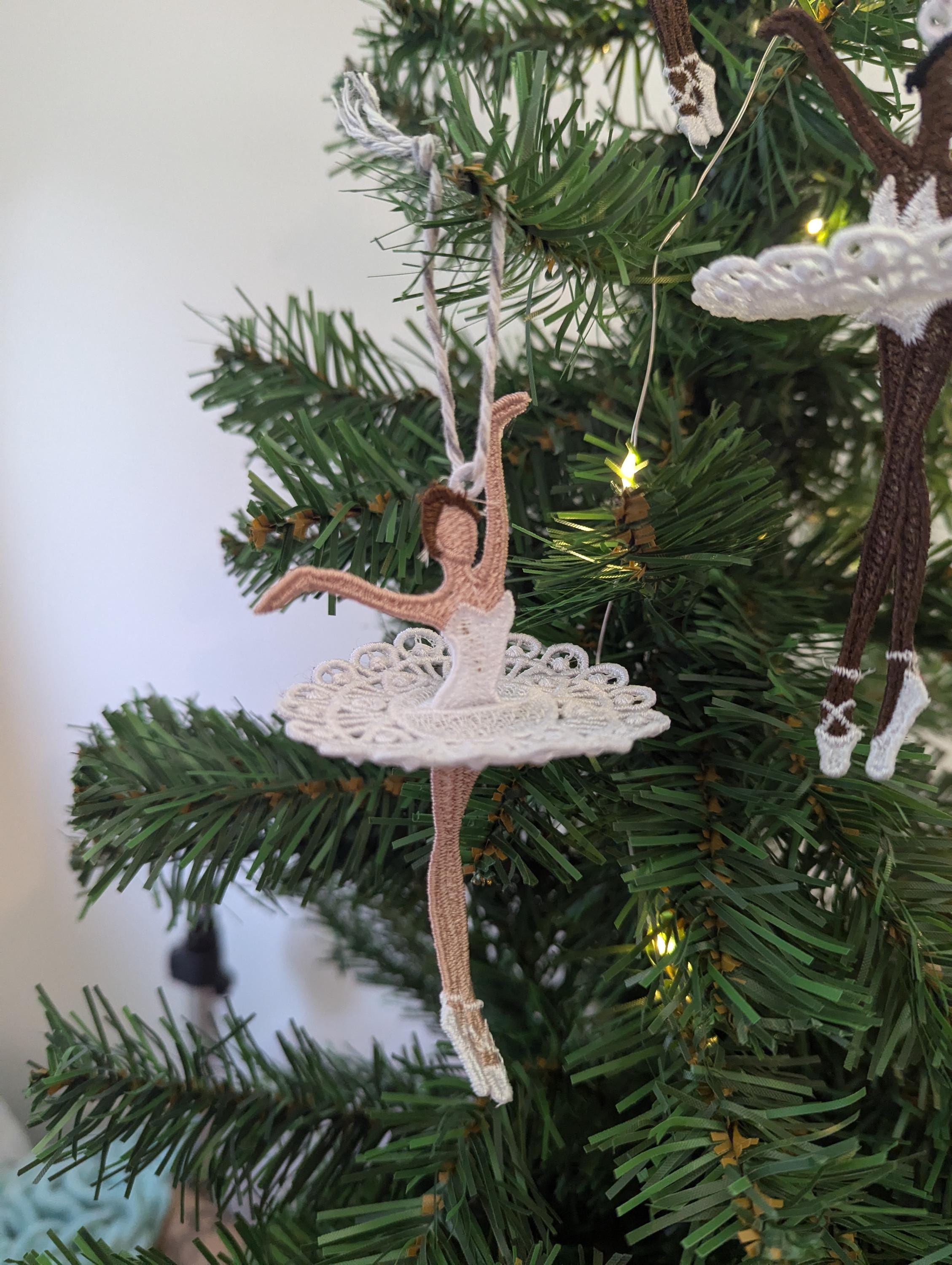 Lacey Ballerina Christmas Ornament, Machine Embroidery Dancer Decoration