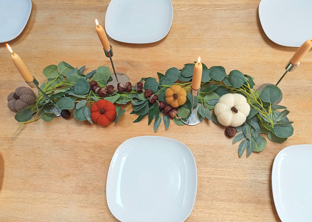 Lot de 4 citrouilles au crochet, décoration de table, décoration d'automne pour cheminée