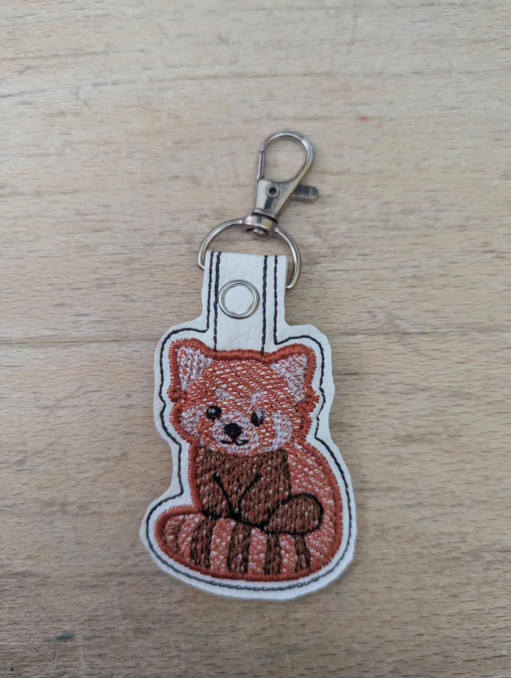 Red Panda keychain, machine embroidered keyring