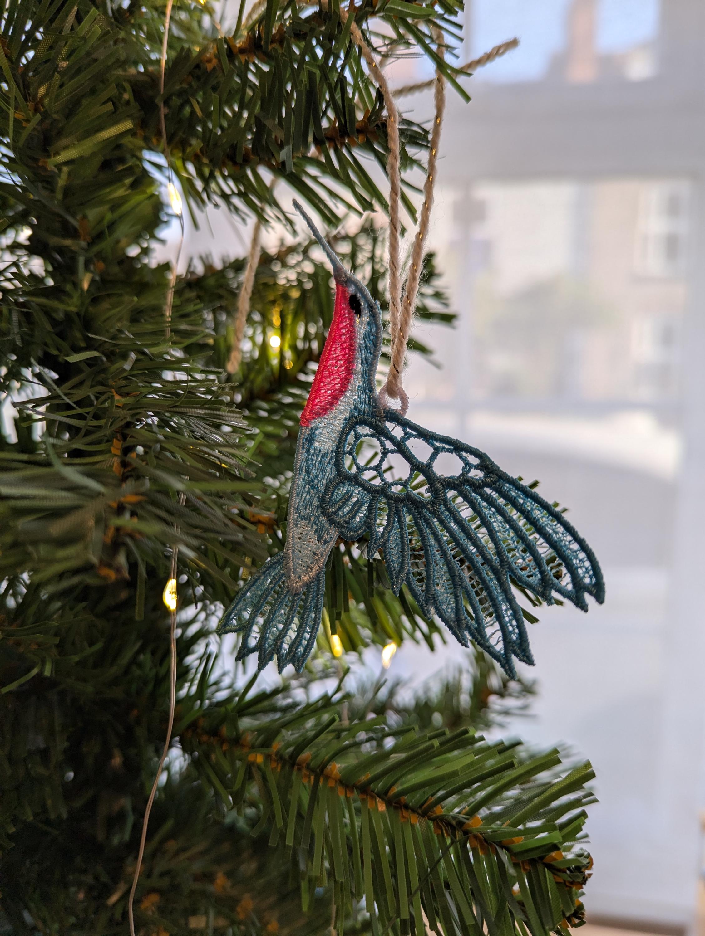 Embroidered Lace Hummingbird Hanging Ornament