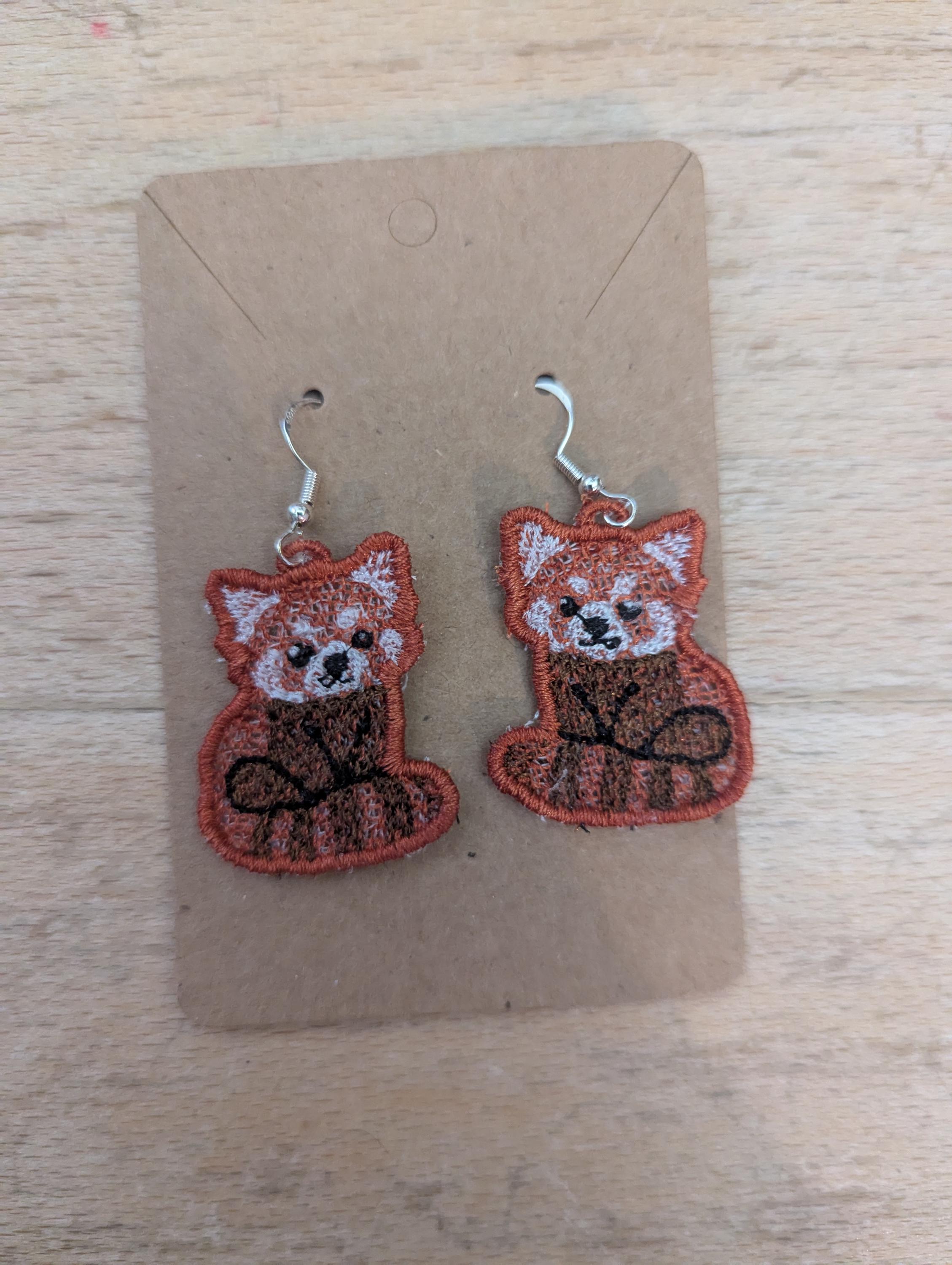 Boucles d'oreilles Panda Roux, cadeau brodé à la machine pour femmes et filles, bijoux fantaisie pendantes