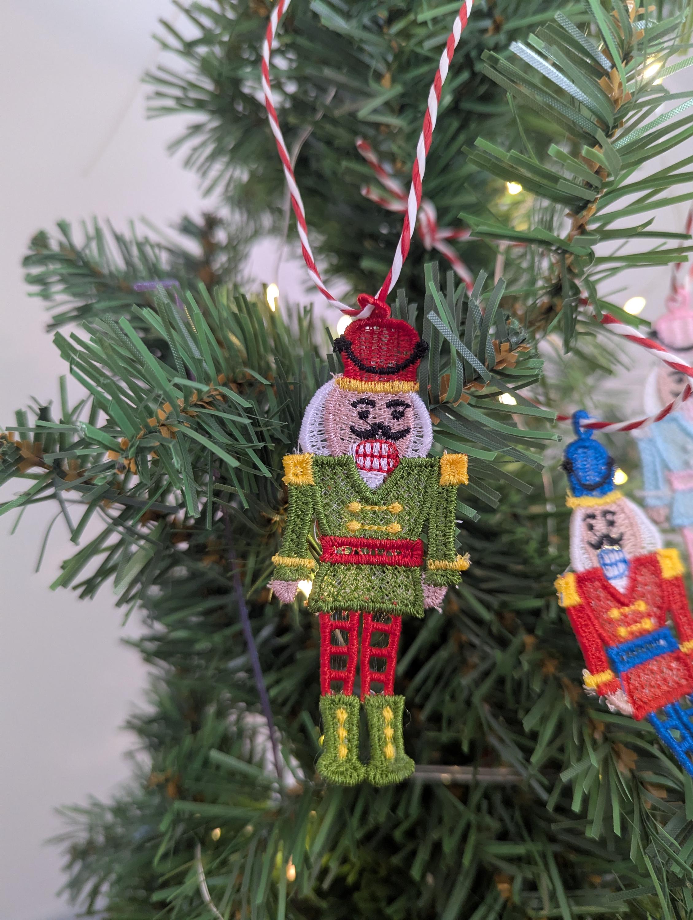 Machine Embroidery Nutcracker Ornament: Colorful Tree Decoration