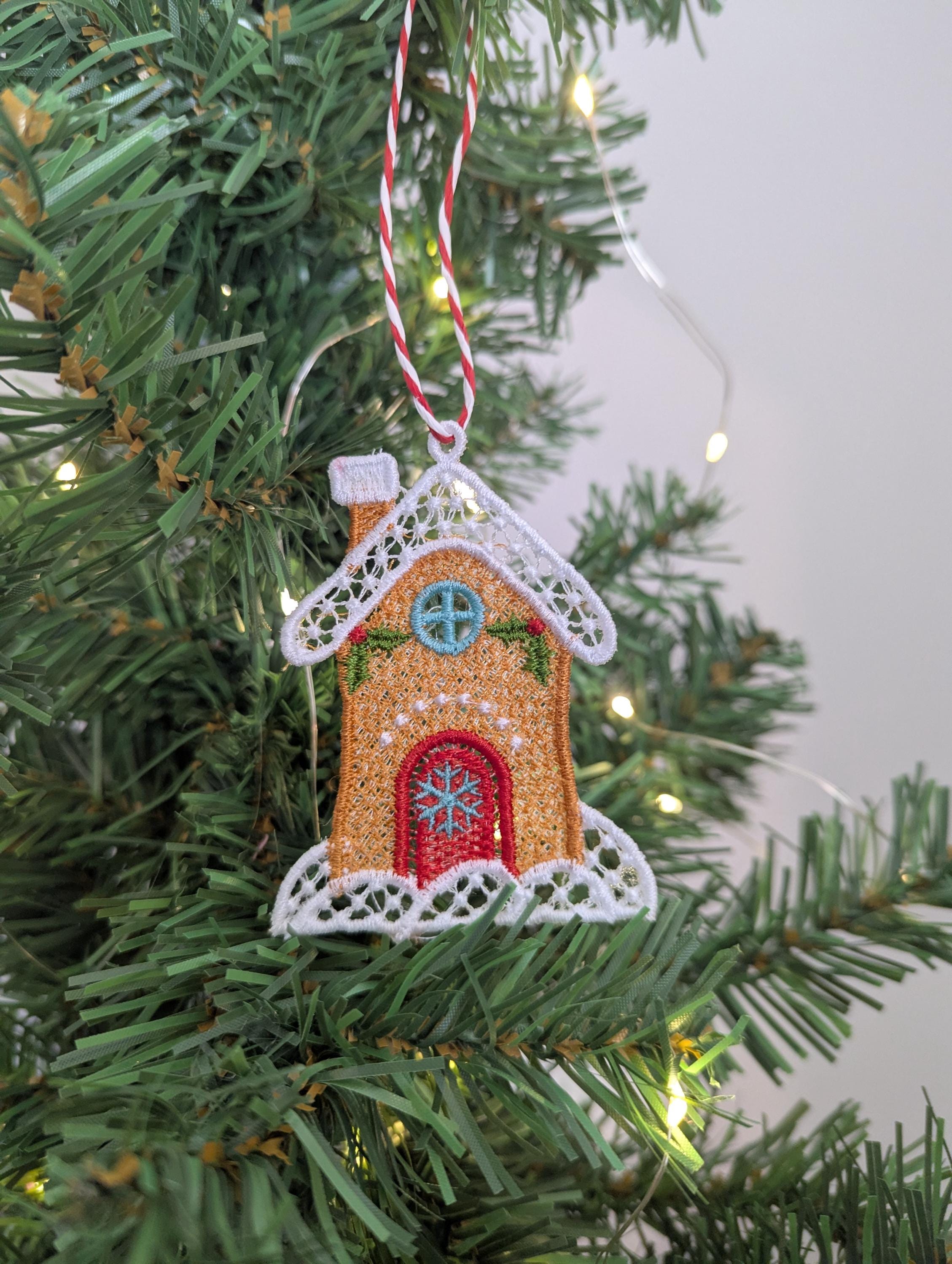 Machine Embroidery Gingerbread House Ornament: Lace Christmas Decoration