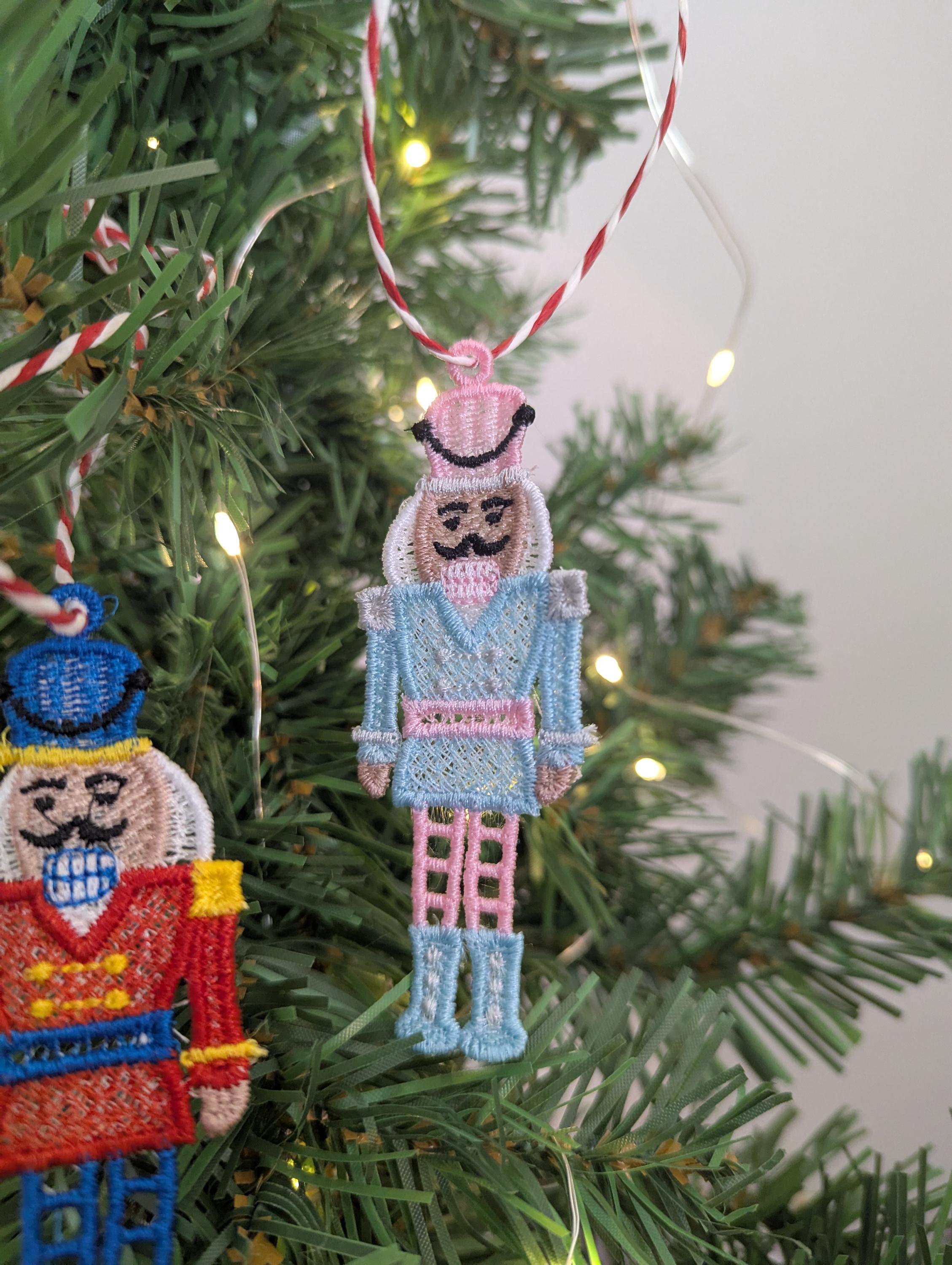 Machine Embroidery Nutcracker Ornament: Colorful Tree Decoration