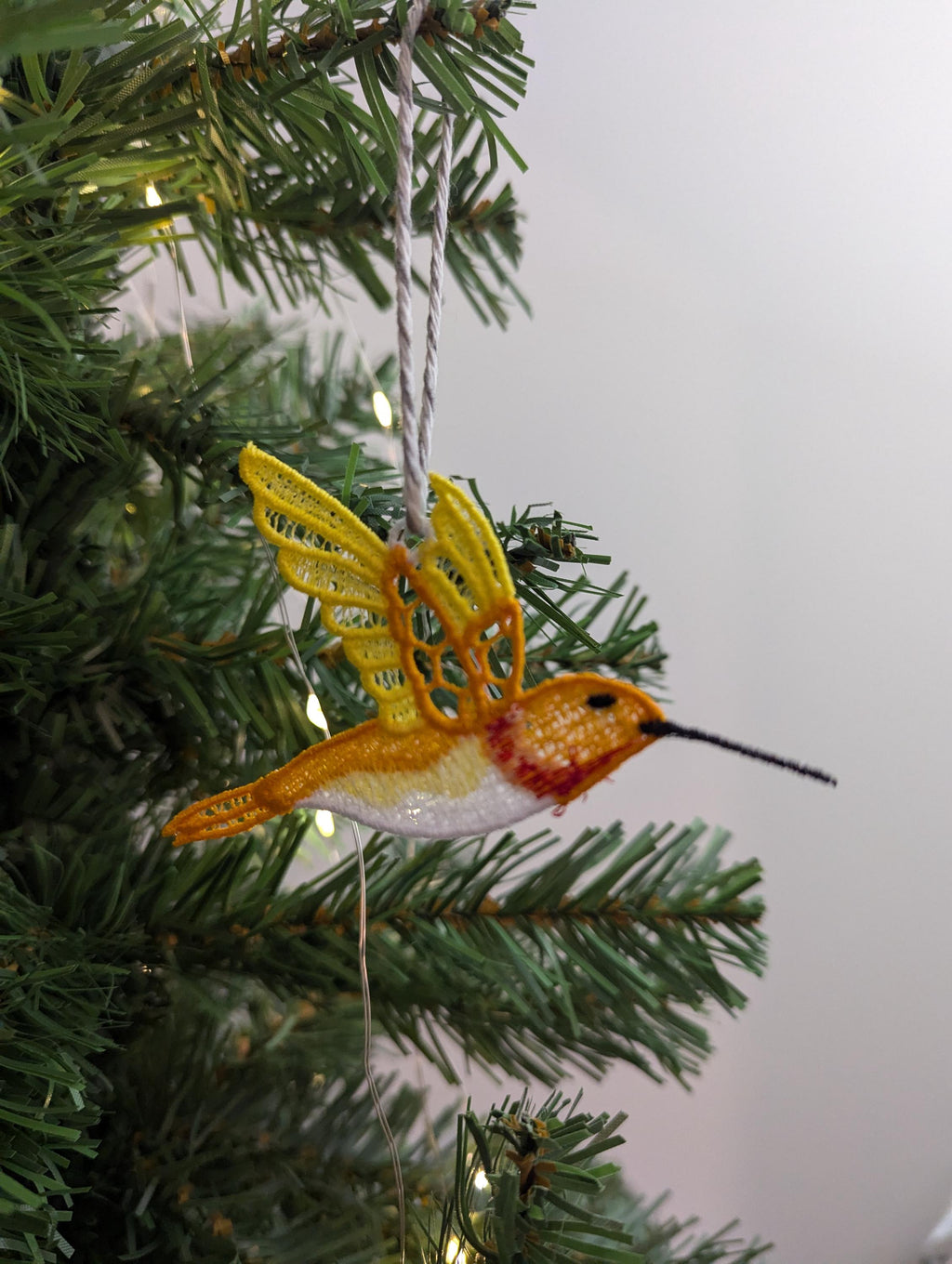 Lace Hummingbird Ornament: Machine Embroidery Hanging Decoration