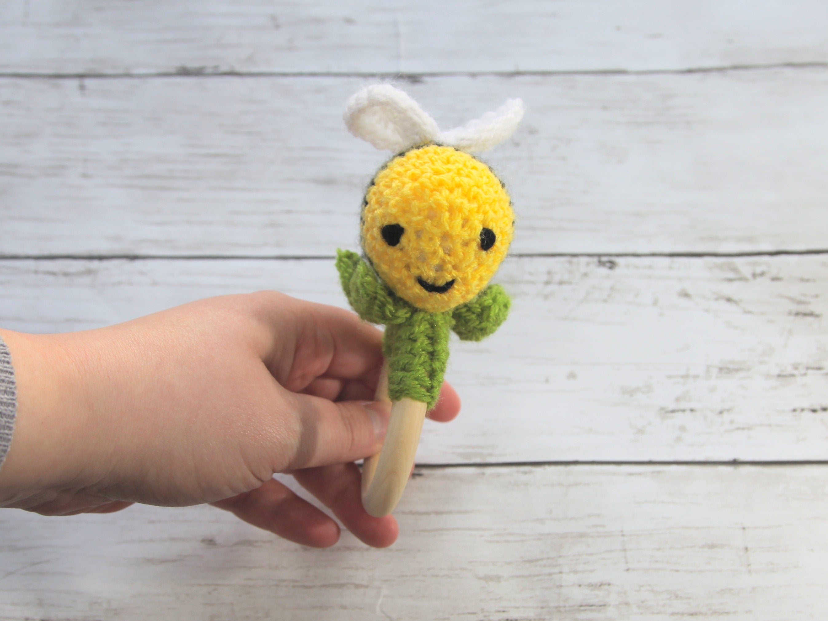 Crochet Bumblebee Wooden Teething Ring, Baby Shower Gift