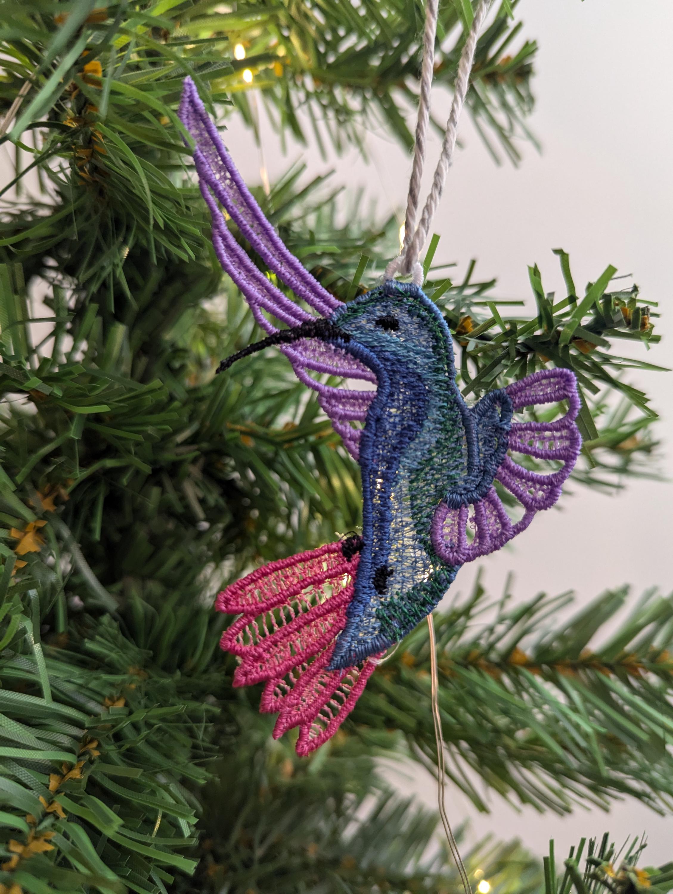 Embroidered Lace Hummingbird Ornament: Colorful Hanging Decoration