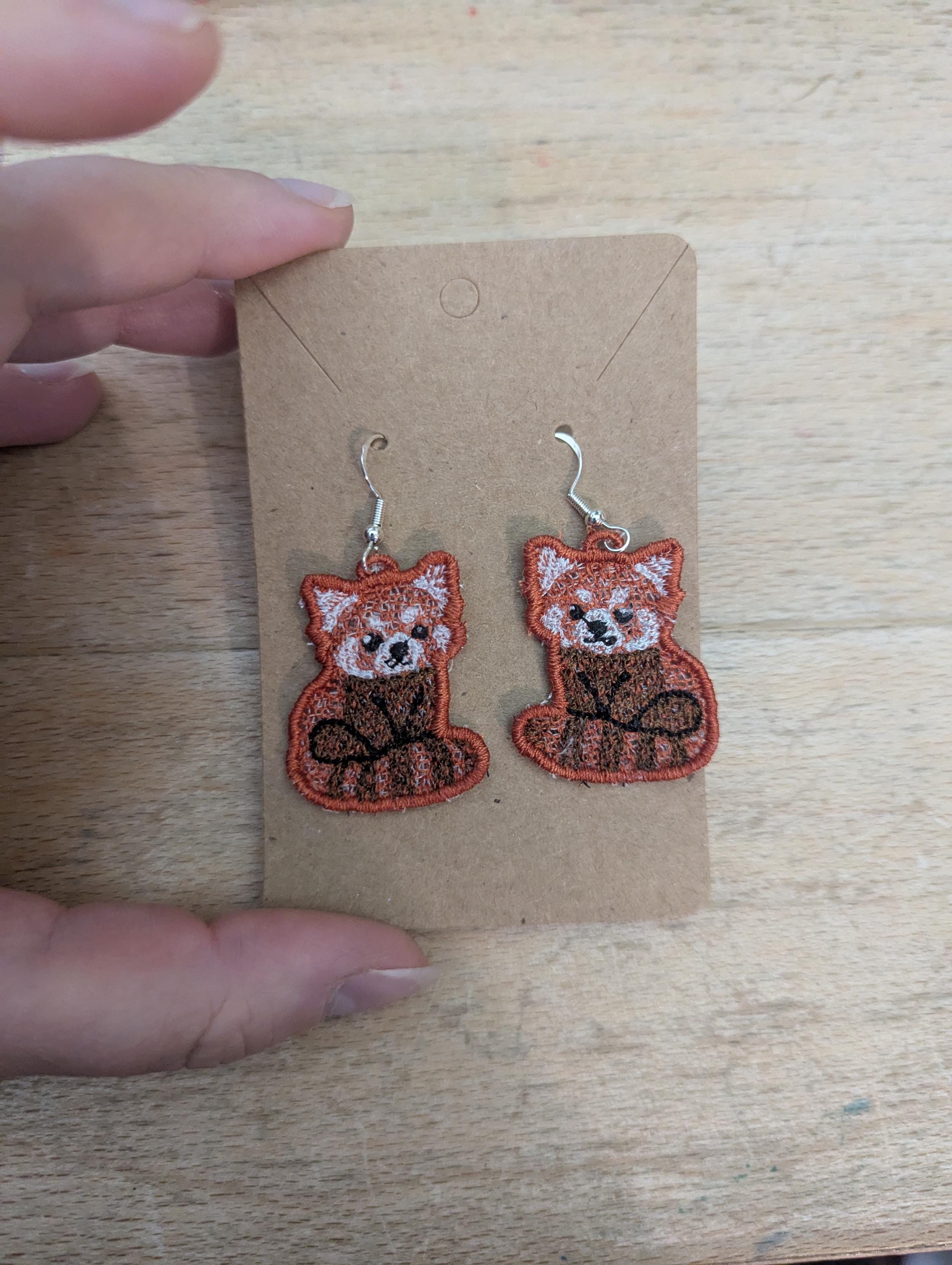 Boucles d'oreilles Panda Roux, cadeau brodé à la machine pour femmes et filles, bijoux fantaisie pendantes