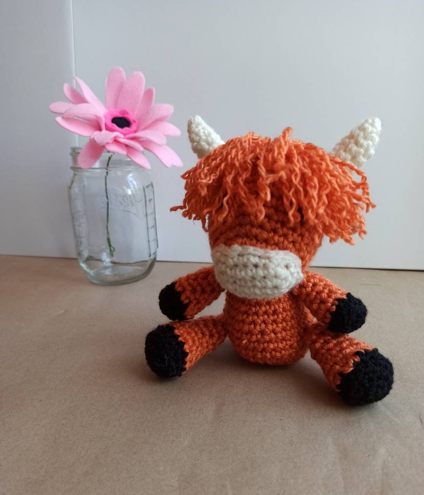 Crochet Highland Cow Plush Toy: Handmade Acrylic Softie