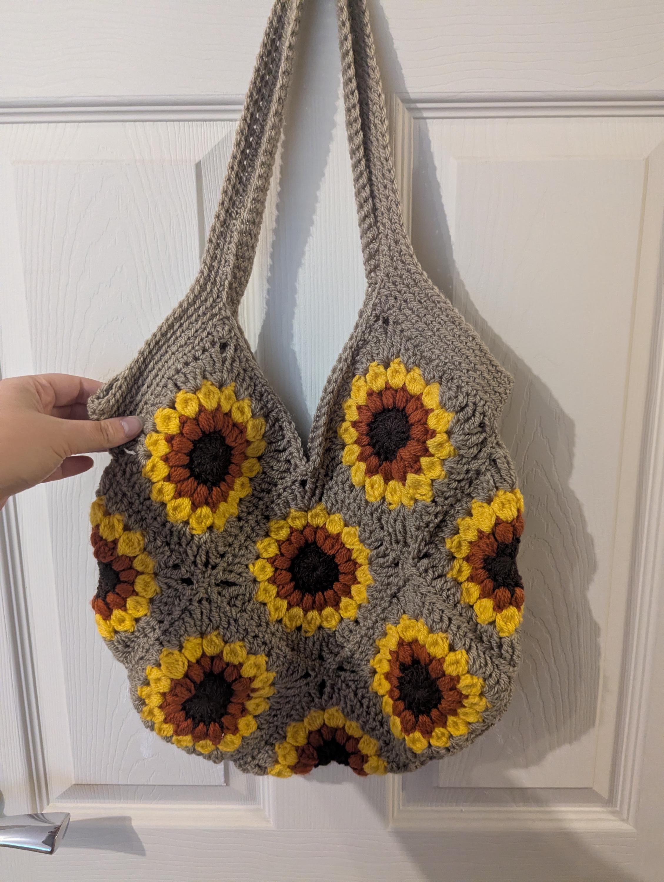 Sac crochet tournesol, sac granny square