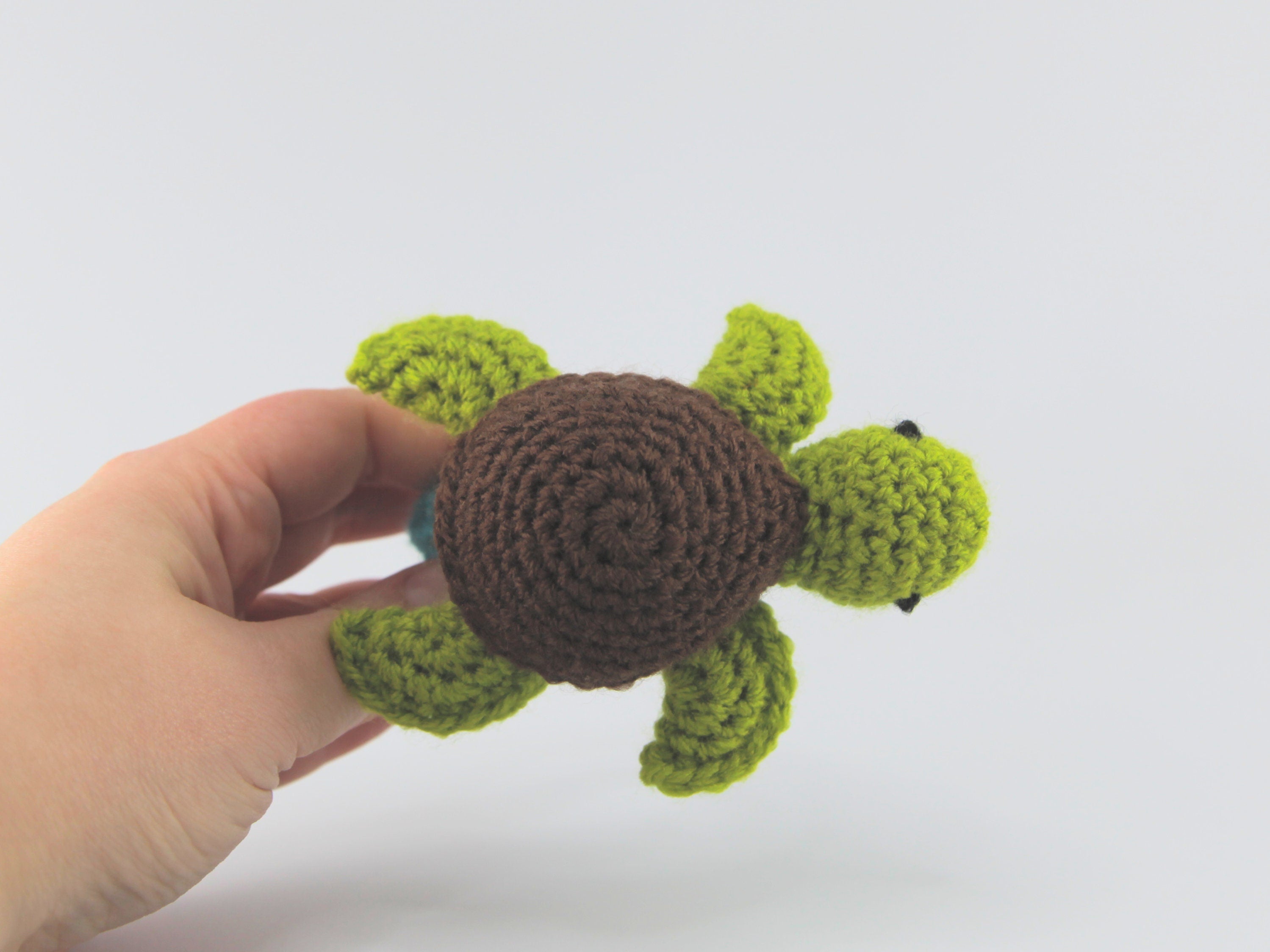 Crochet Turtle Teething Ring, Rattle, Wooden Baby Teether