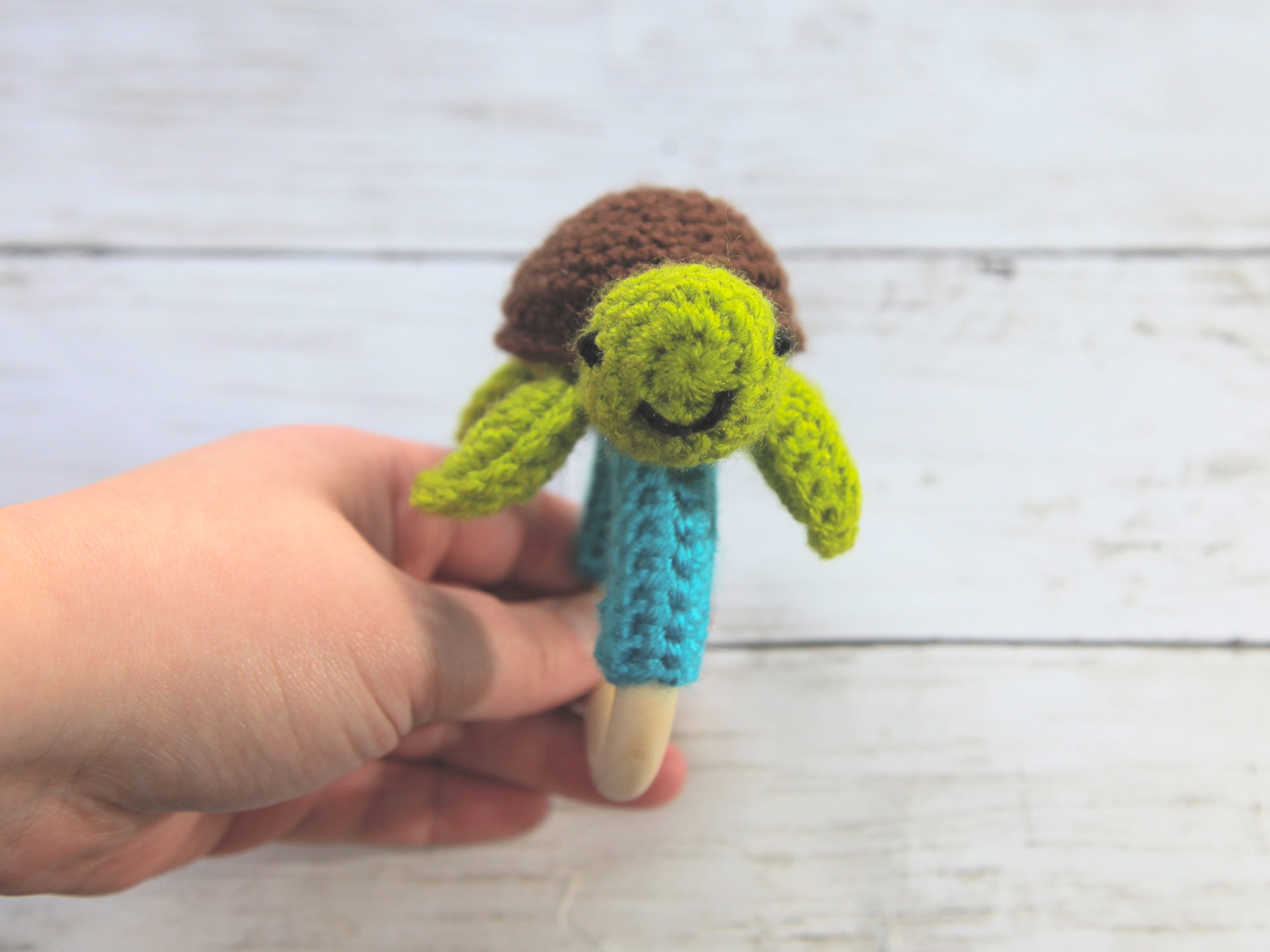 Crochet Turtle Teething Ring, Rattle, Wooden Baby Teether