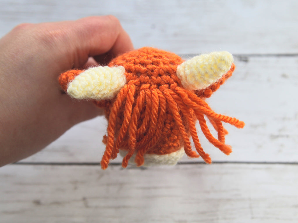 Crochet Highland Cow Teether Rattle, Wooden Teething Ring