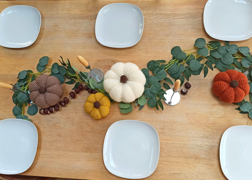 Lot de 4 grandes citrouilles au crochet, citrouille blanche, décoration de table, décoration d'automne