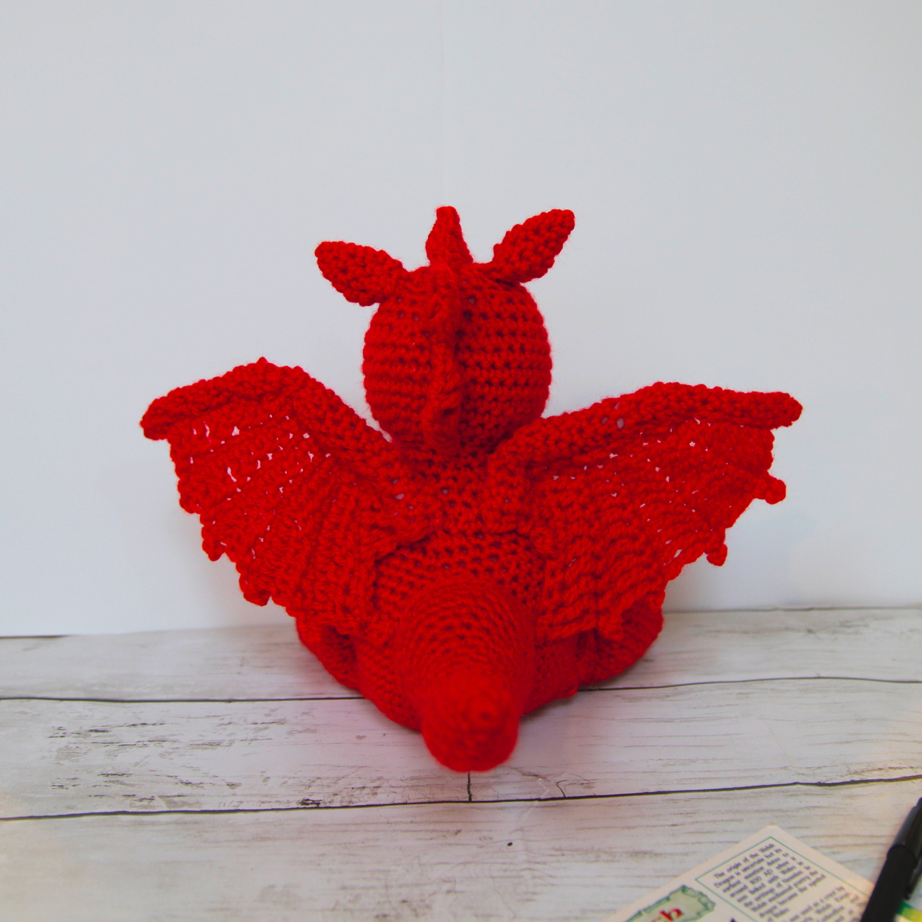 Welsh cuddly crochet dragon, soft stuffed knitted toy, stuffies, plushies, plush toys