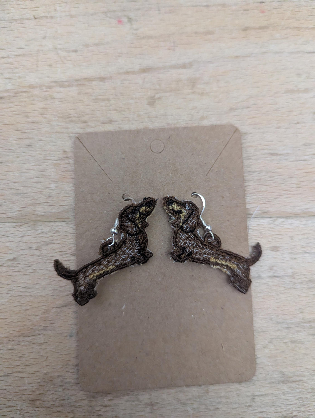 Embroidered Dachshund Earrings: Sausage Dog Dangle Jewelry