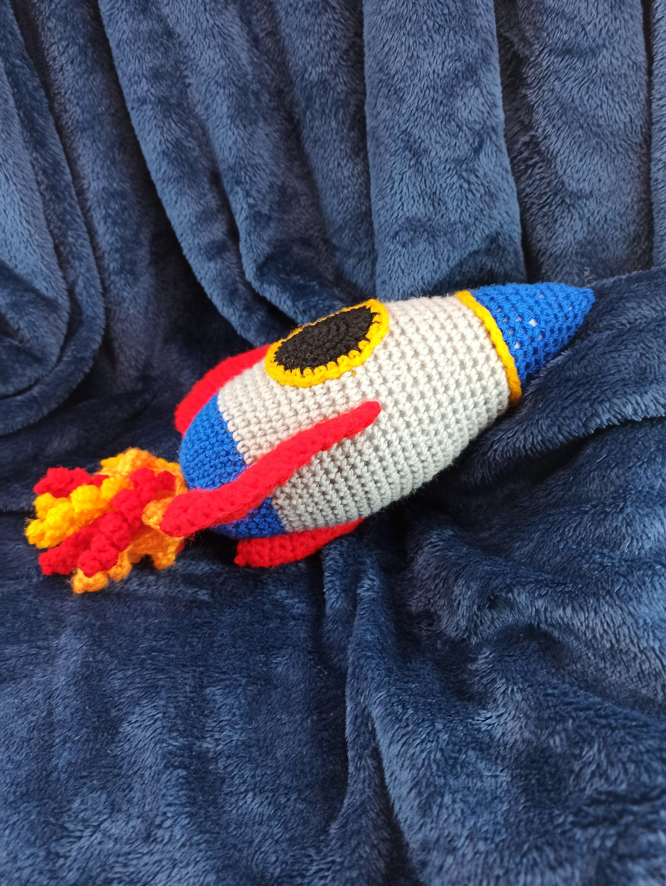 Cuddly Rocket crochet soft plush toy, plushies outer space, spacecraft, space planets moon stars