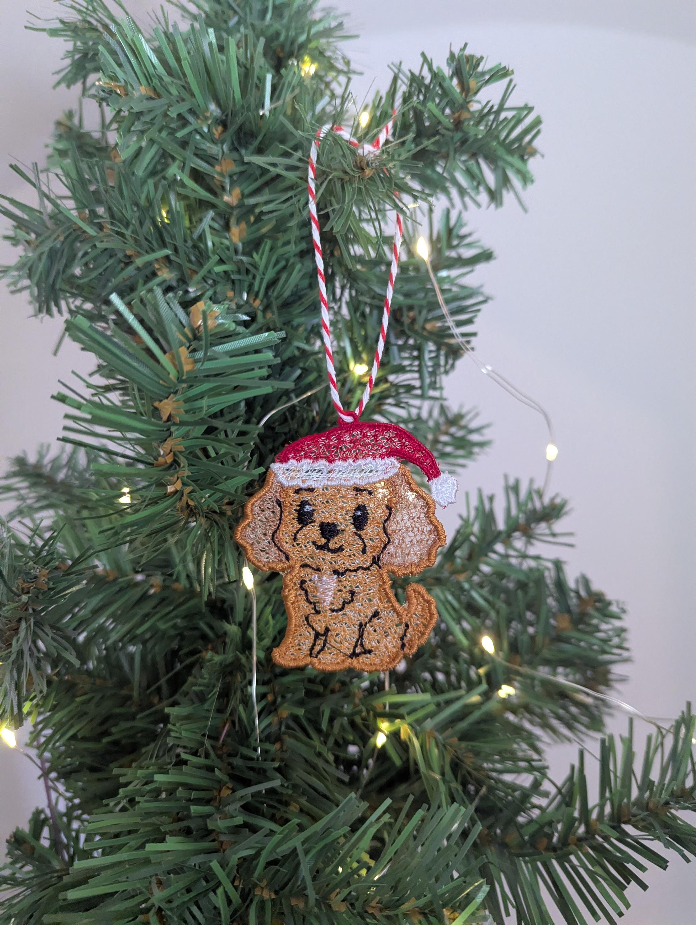 Embroidered hanging Dog Christmas decorations, machine embroidery
