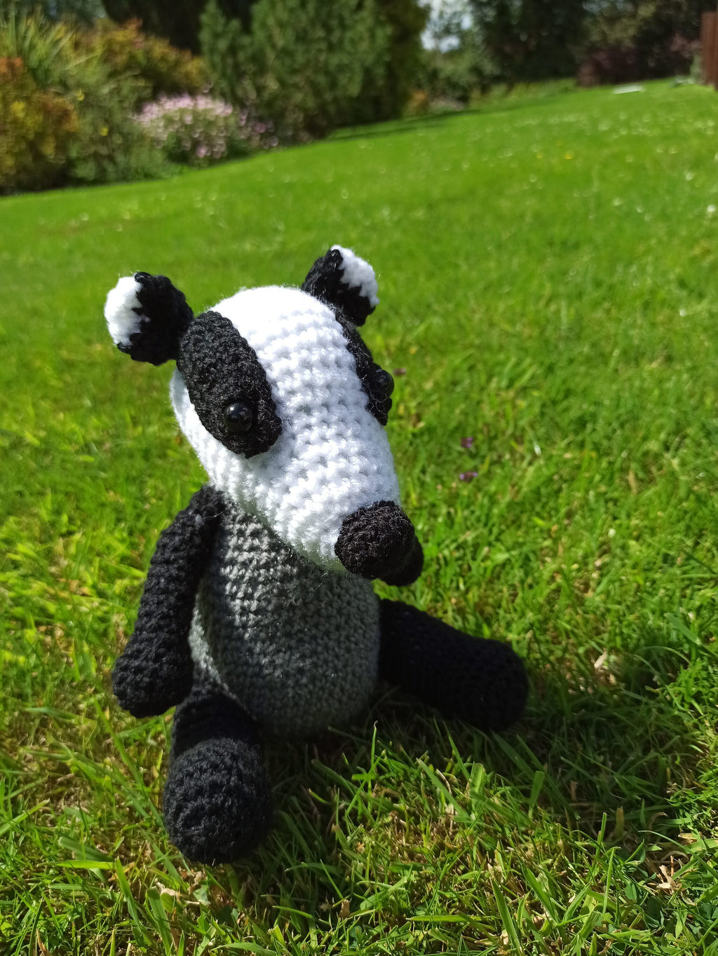 Cuddly Badger crochet soft toy, plush, handmade, plushies softies stuffed woodland decor gift children