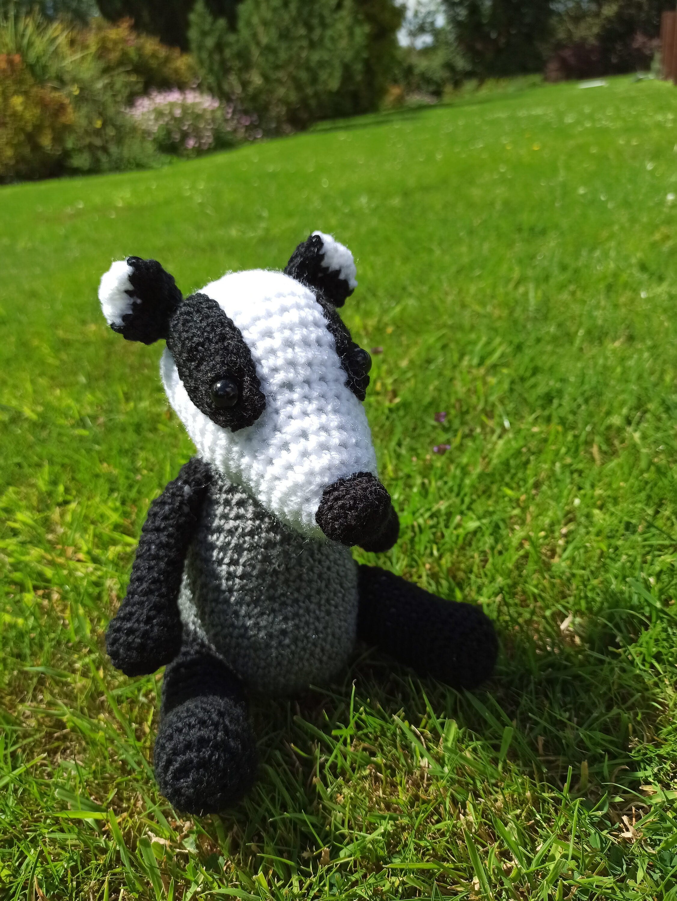 Cuddly Badger crochet soft toy, plush, handmade, plushies softies stuffed woodland decor gift children
