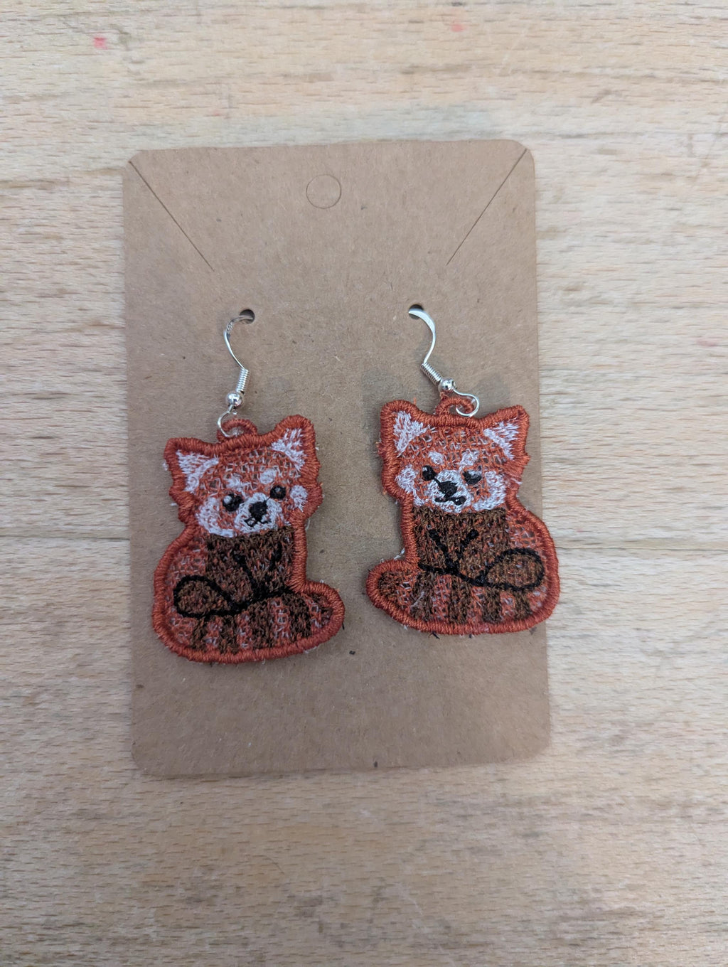 Boucles d'oreilles Panda Roux, cadeau brodé à la machine pour femmes et filles, bijoux fantaisie pendantes