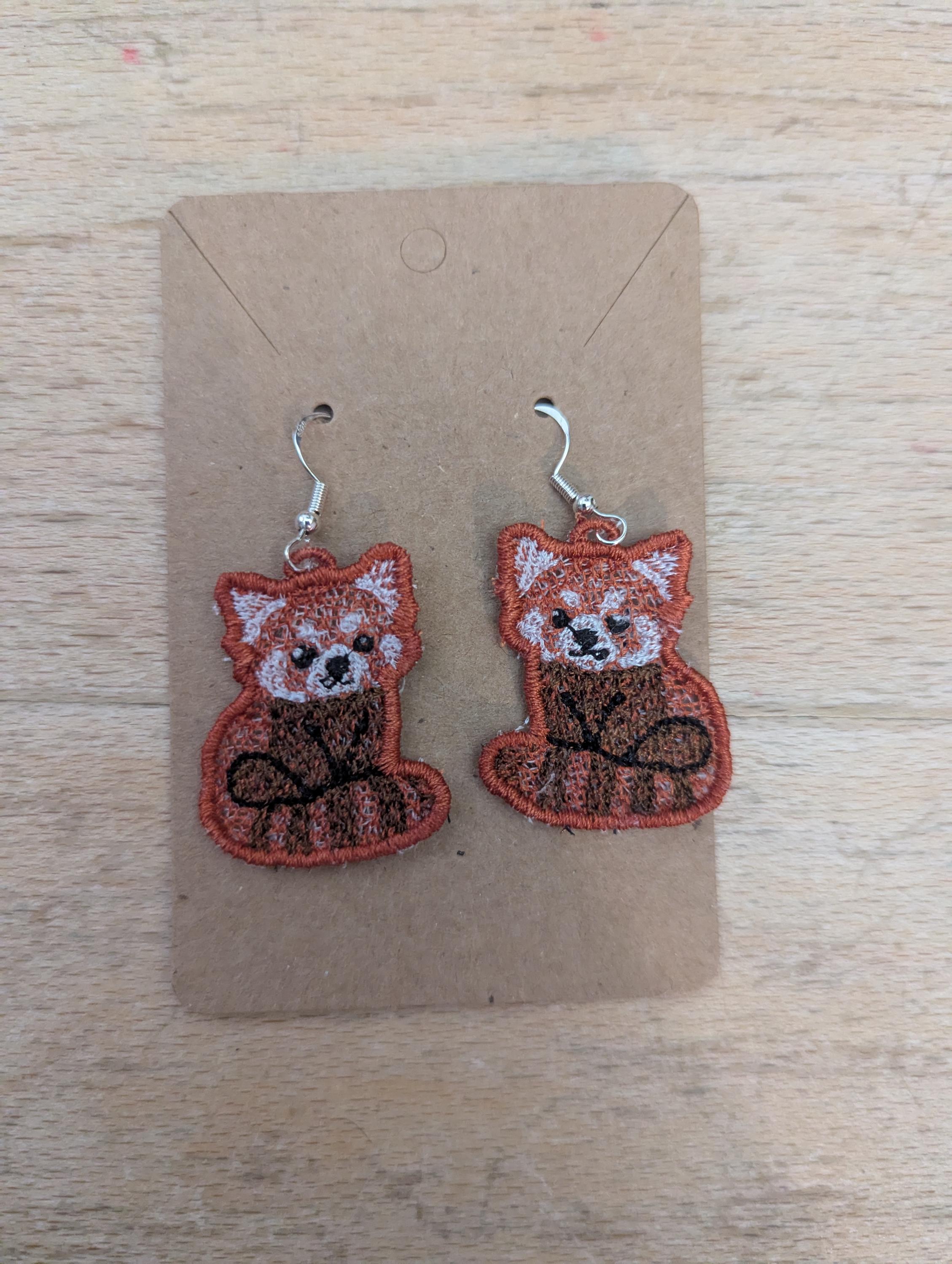 Boucles d'oreilles Panda Roux, cadeau brodé à la machine pour femmes et filles, bijoux fantaisie pendantes