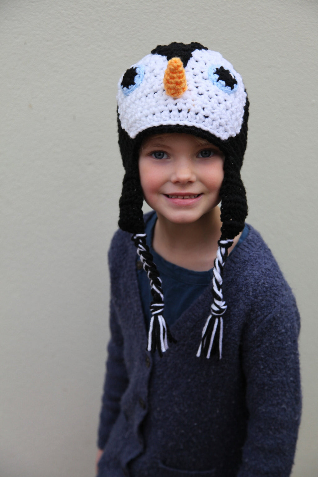 Crochet penguin hat, toddler, child, adult sizes