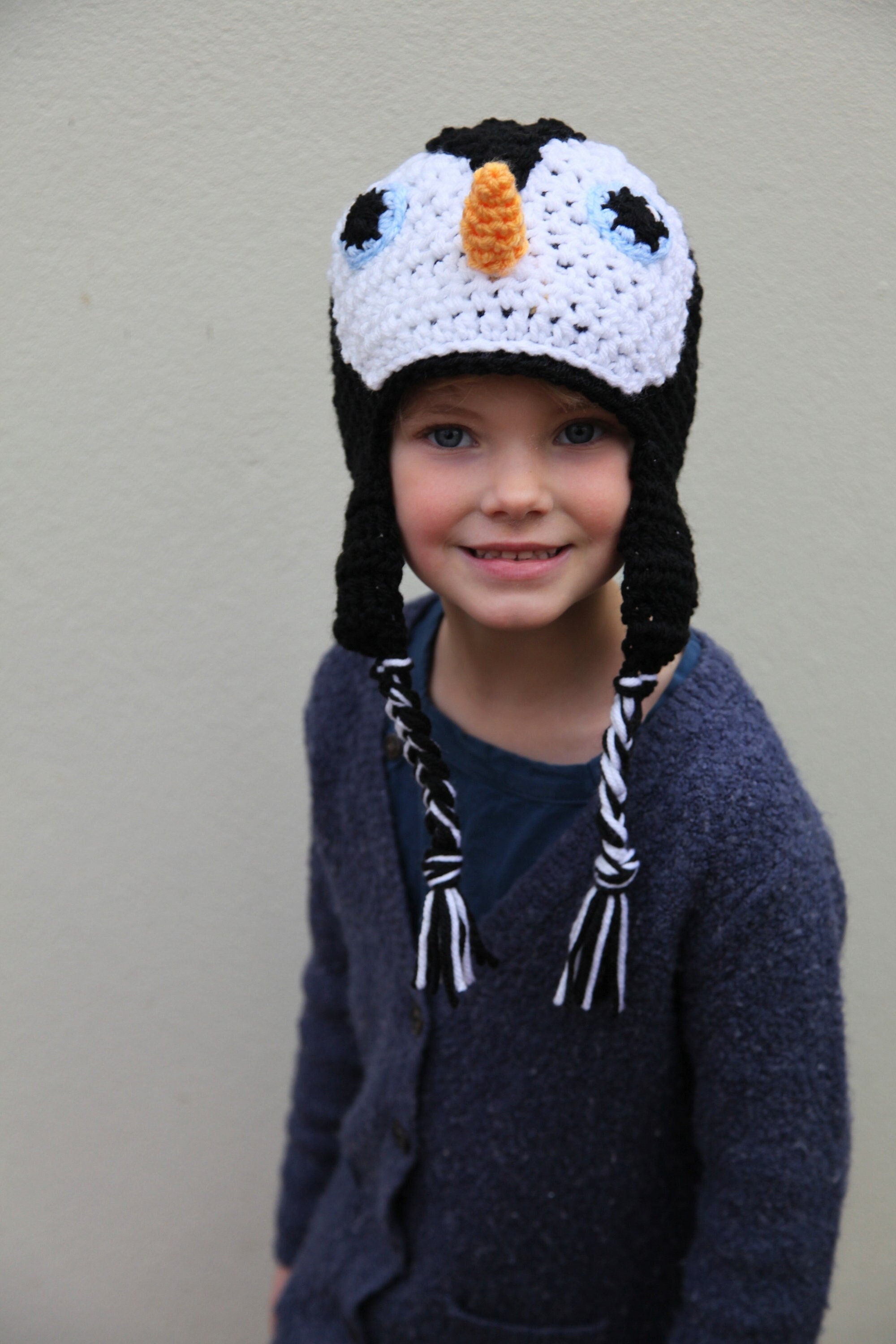 Crochet penguin hat, toddler, child, adult sizes