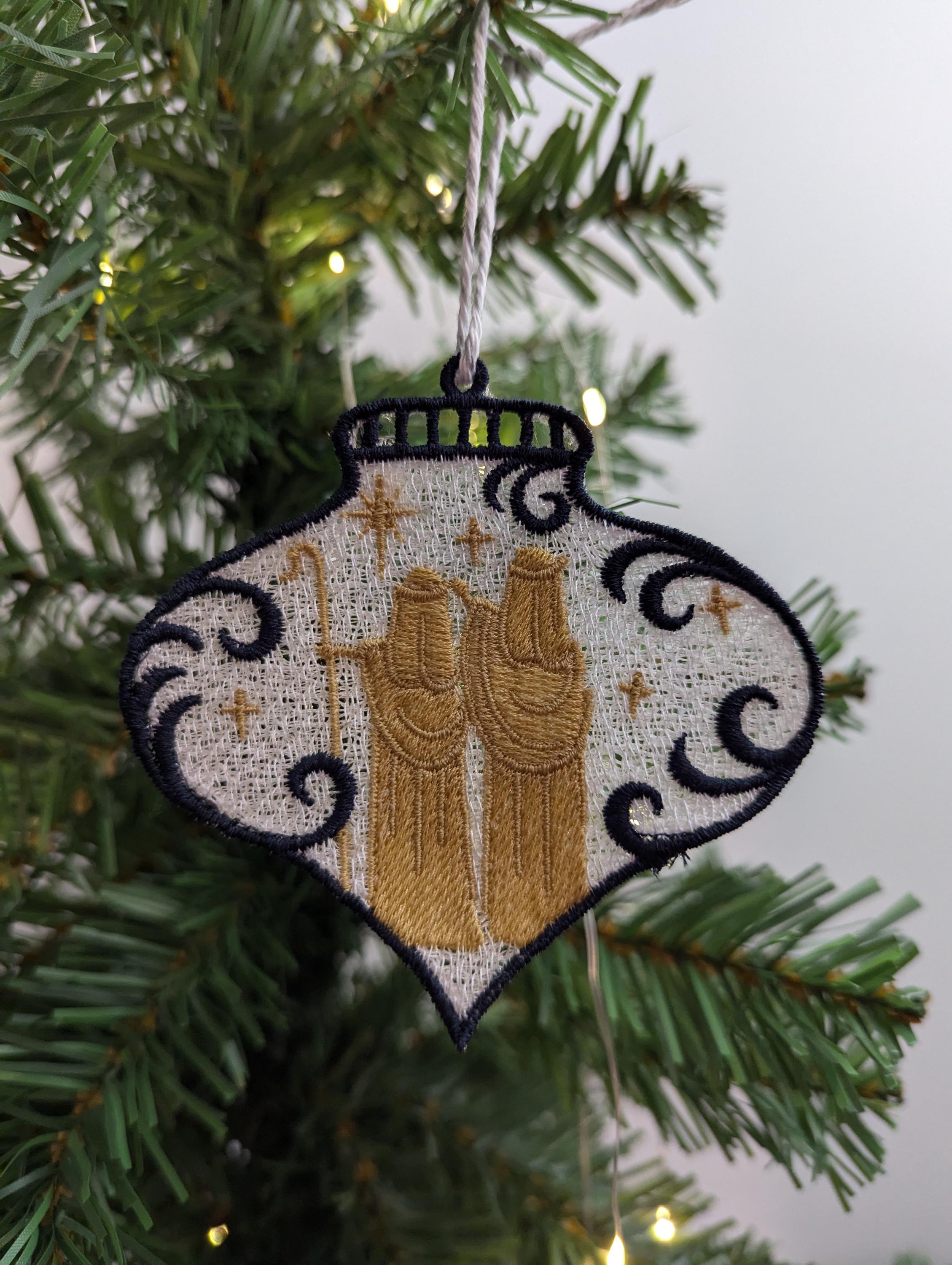 Hanging nativity decoration, machine embroidery, first Christmas