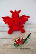 Welsh cuddly crochet dragon, soft stuffed knitted toy, stuffies, plushies, plush toys