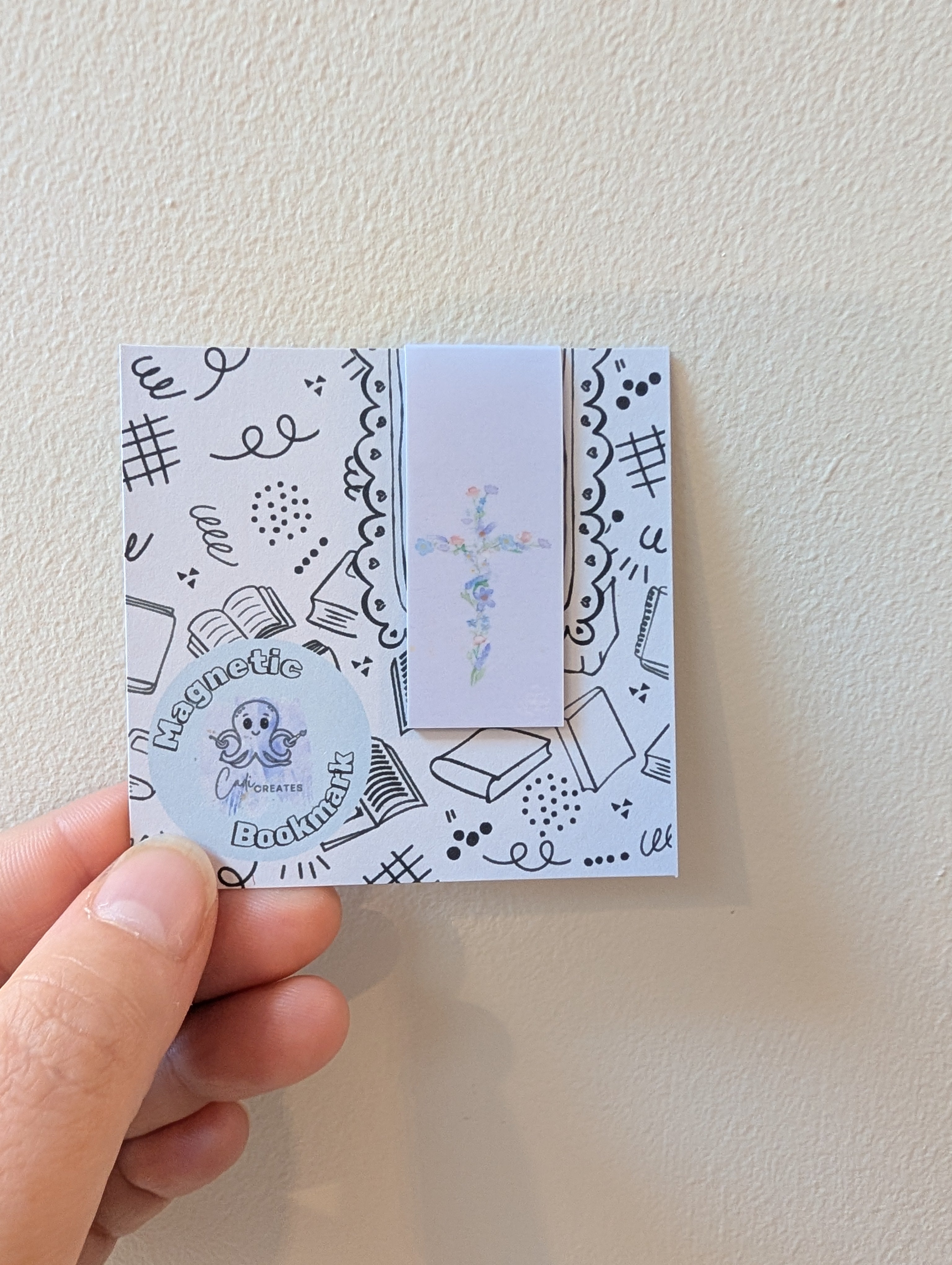 Floral cross magnetic bookmark with bible verse on the back