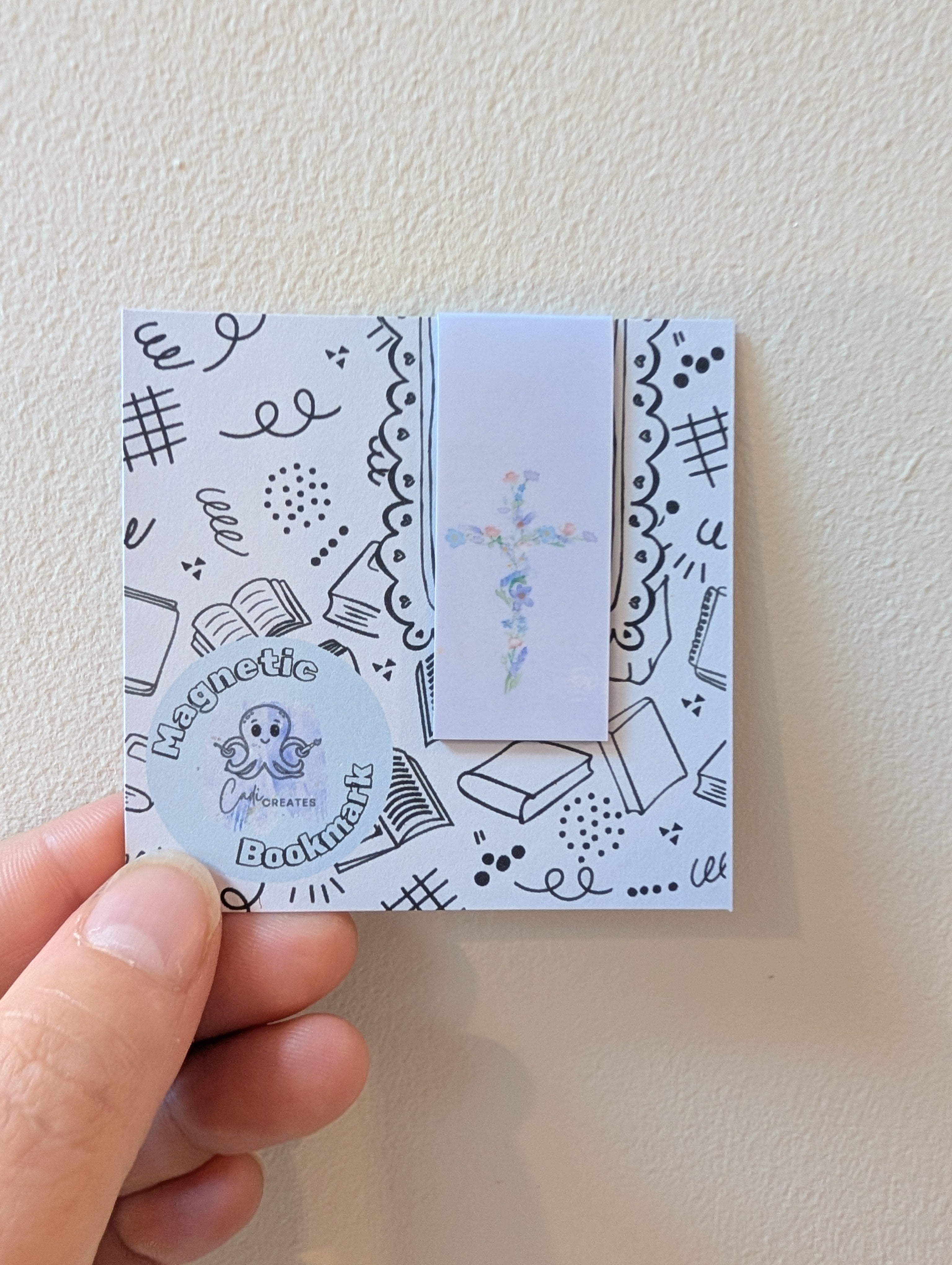 Floral cross magnetic bookmark with bible verse on the back