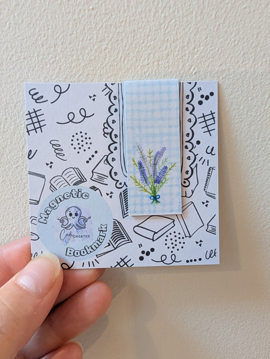 Lavender floral magnetic bookmark with bible verse on the back
