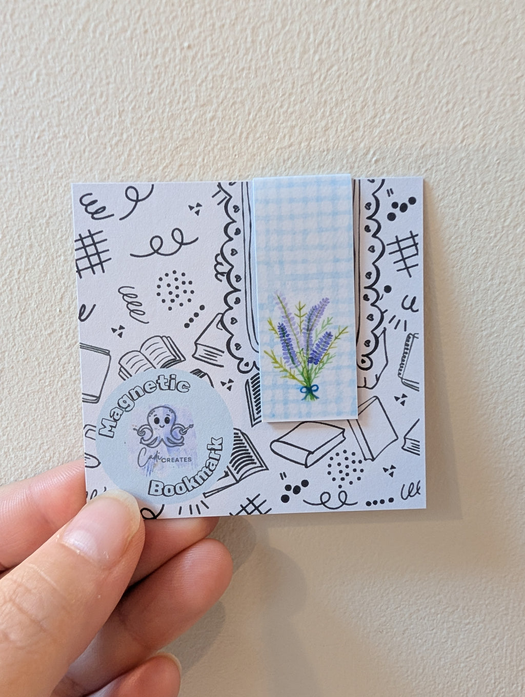 Lavender floral magnetic bookmark with bible verse on the back