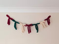 Chunky Bow Garland Crocheted, maroon green and cream