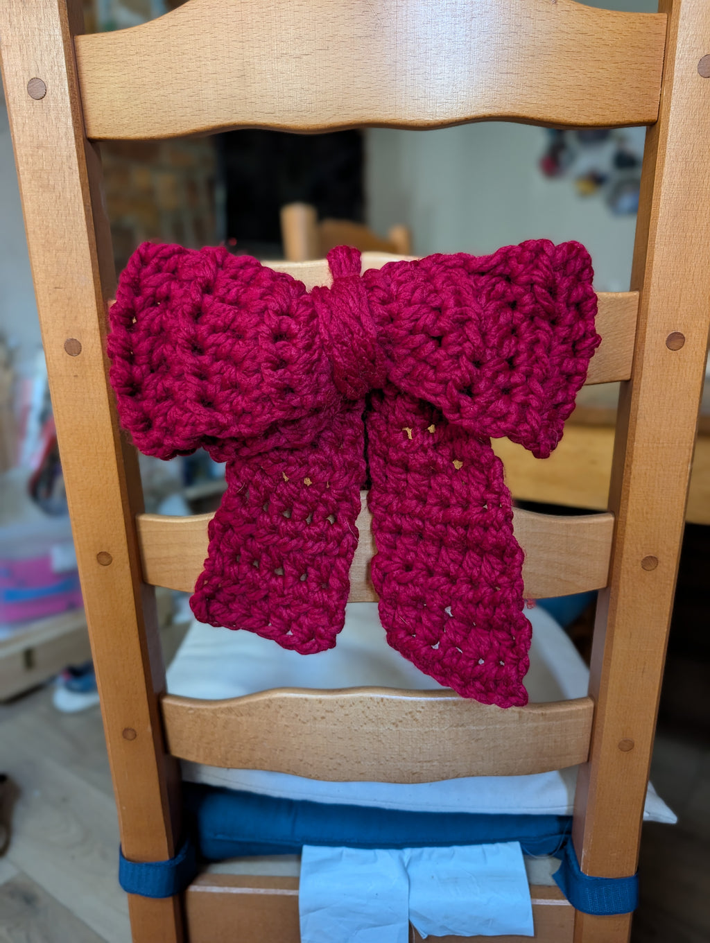 Chunky Crochet Tie-On Bow, Multiway Hanging Chair Back Bow,
