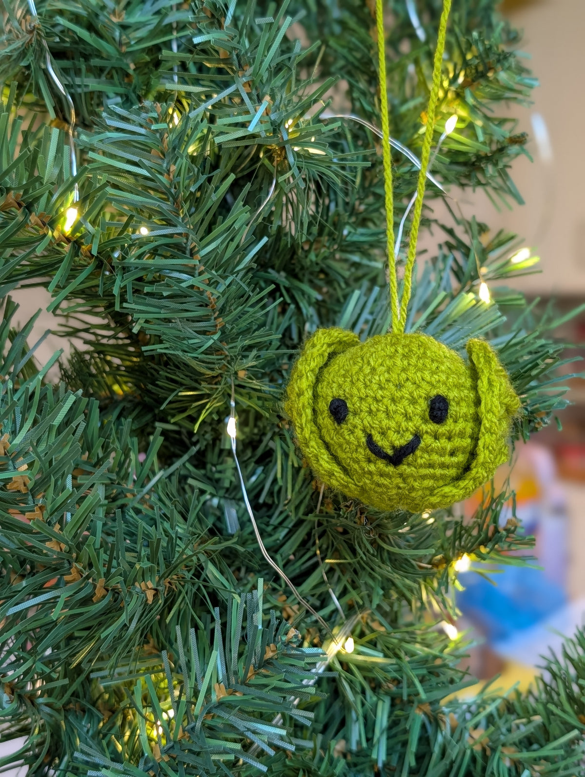 Crochet Brussels Sprout Christmas Bauble, Funny Sprout Tree Ornament, Handmade Amigurumi Xmas Food Decor,