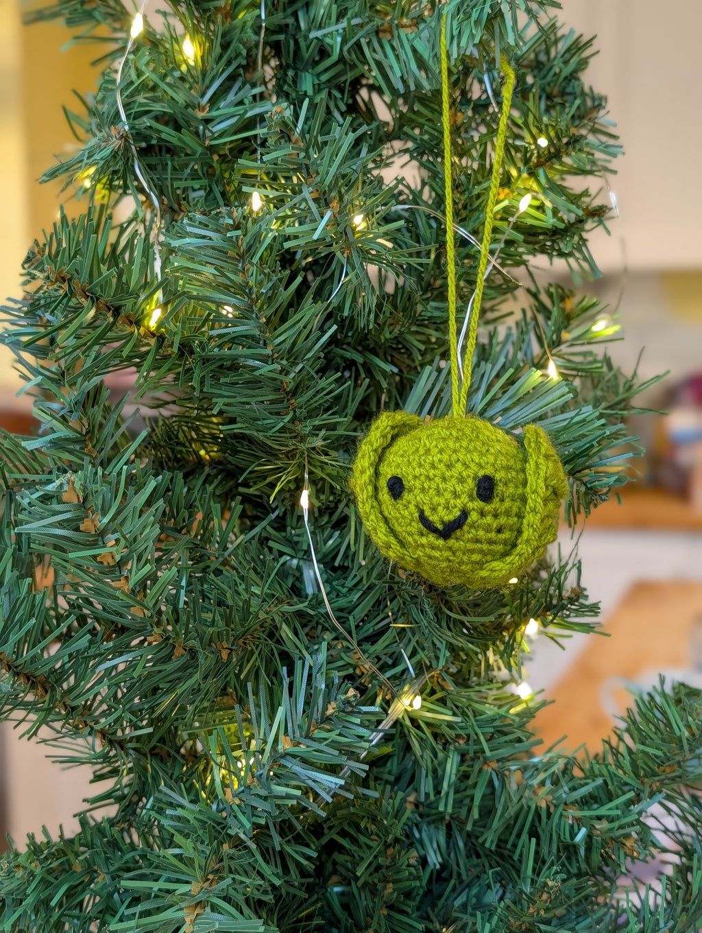 Crochet Brussels Sprout Christmas Bauble, Funny Sprout Tree Ornament, Handmade Amigurumi Xmas Food Decor,