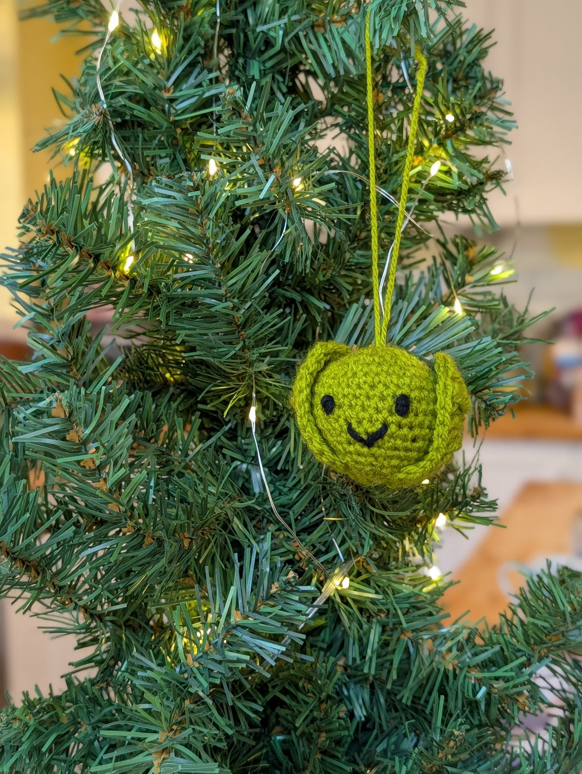 Crochet Brussels Sprout Christmas Bauble, Funny Sprout Tree Ornament, Handmade Amigurumi Xmas Food Decor,