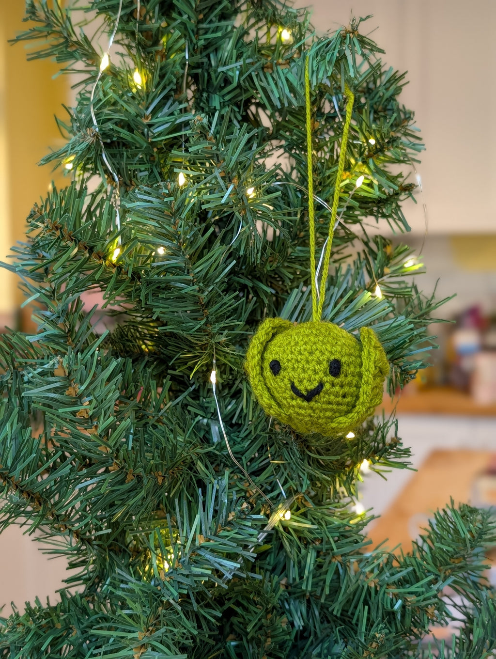 Crochet Brussels Sprout Christmas Bauble, Funny Sprout Tree Ornament, Handmade Amigurumi Xmas Food Decor,