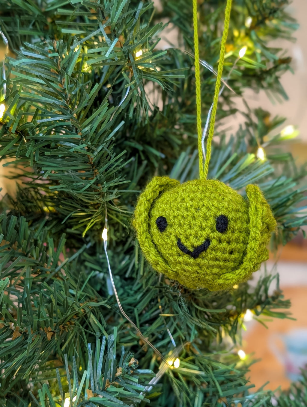 Crochet Brussels Sprout Christmas Bauble, Funny Sprout Tree Ornament, Handmade Amigurumi Xmas Food Decor,