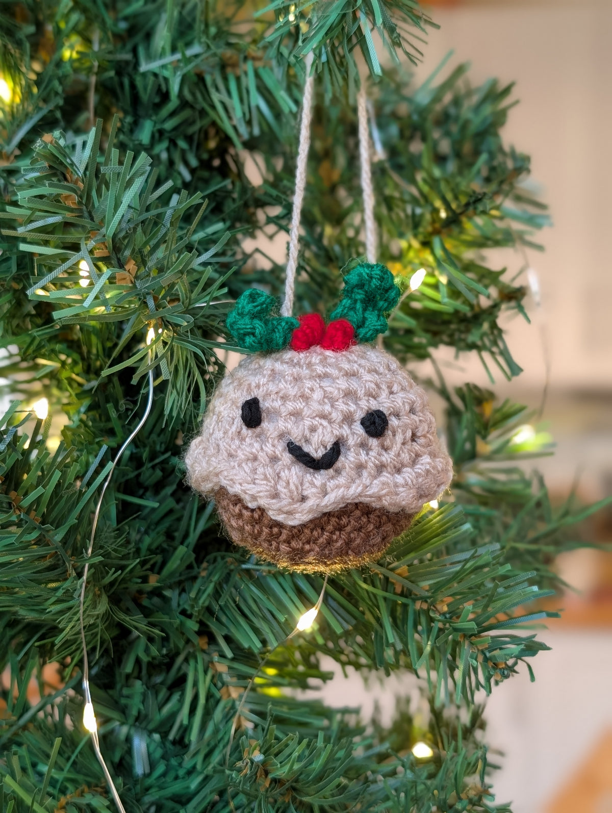 Crochet Christmas Pudding Bauble, Xmas Pudding Tree Ornament, Amigurumi Food Hanging Decor,
