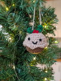 Crochet Christmas Pudding Bauble, Xmas Pudding Tree Ornament, Amigurumi Food Hanging Decor,