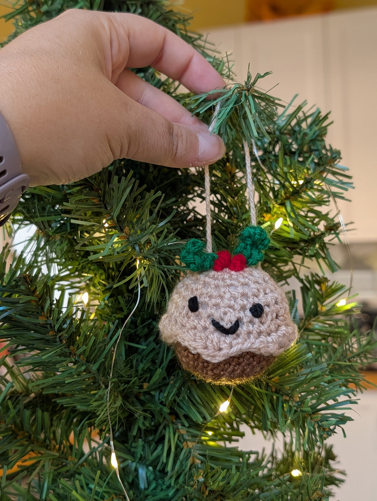 Crochet Christmas Pudding Bauble, Xmas Pudding Tree Ornament, Amigurumi Food Hanging Decor,