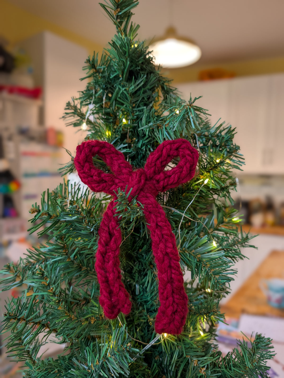 Crochet Christmas Tree Bow, Chunky Knit Bow Ornament, Cottagecore Holiday Decor,