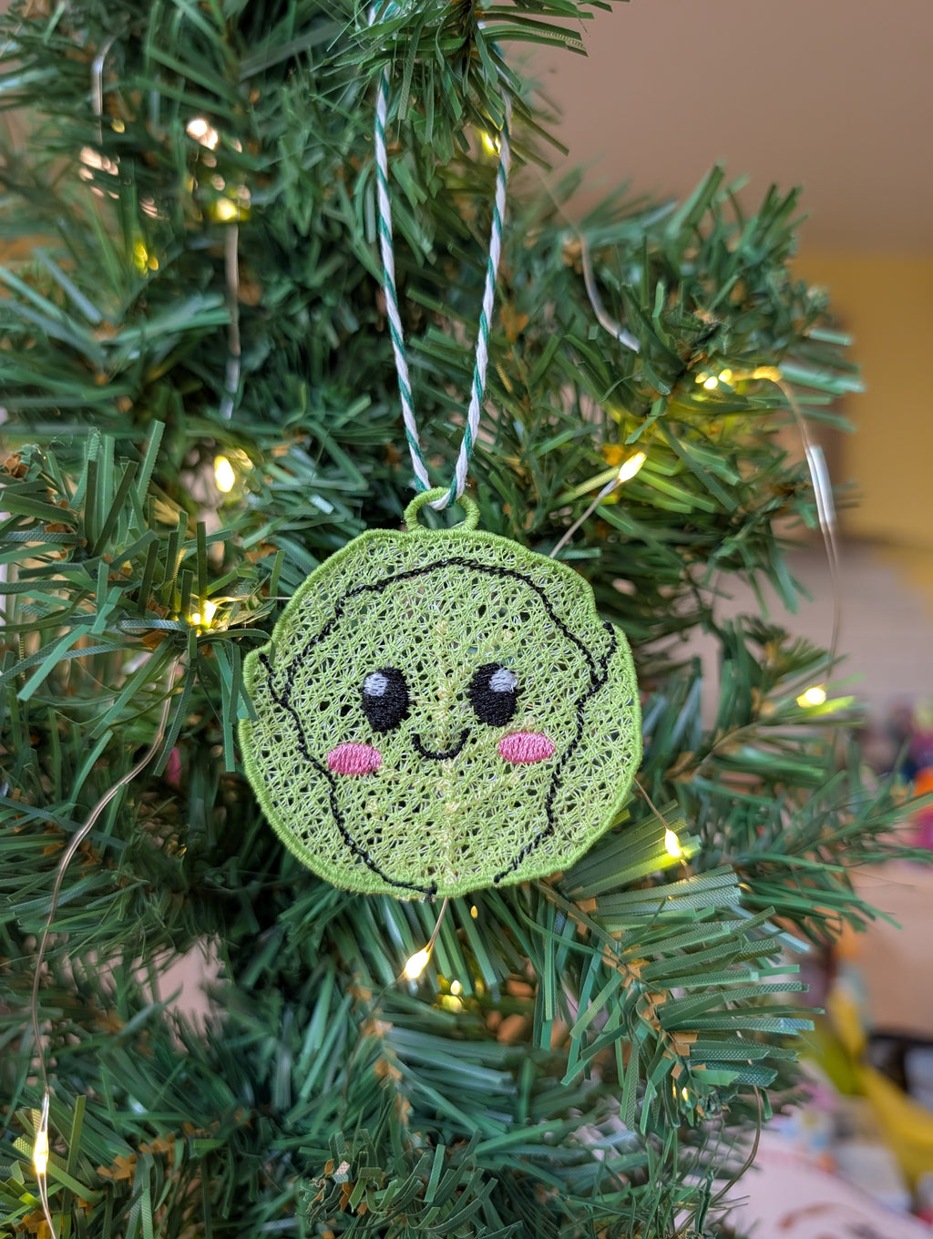 Embroidered Brussels Sprout Christmas Ornament, Kawaii Hanging Tree Decor,