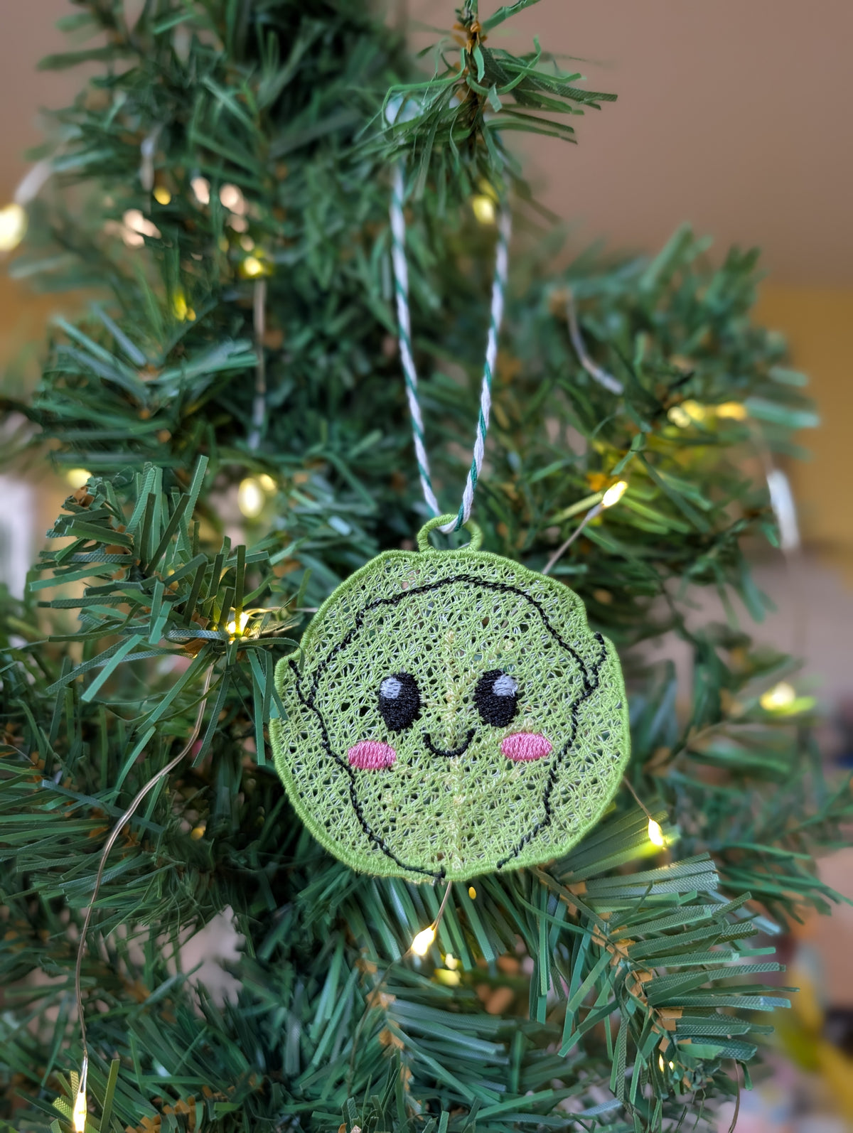 Embroidered Brussels Sprout Christmas Ornament, Kawaii Hanging Tree Decor,