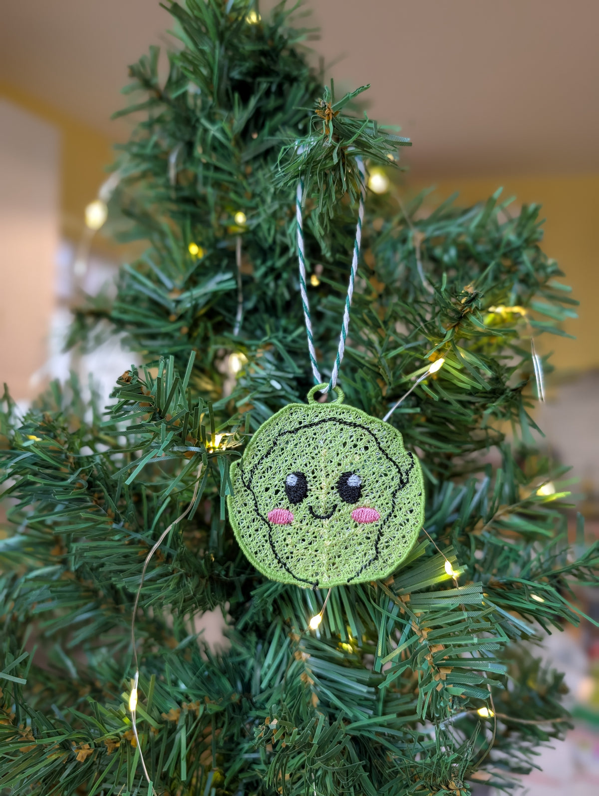 Embroidered Brussels Sprout Christmas Ornament, Kawaii Hanging Tree Decor,