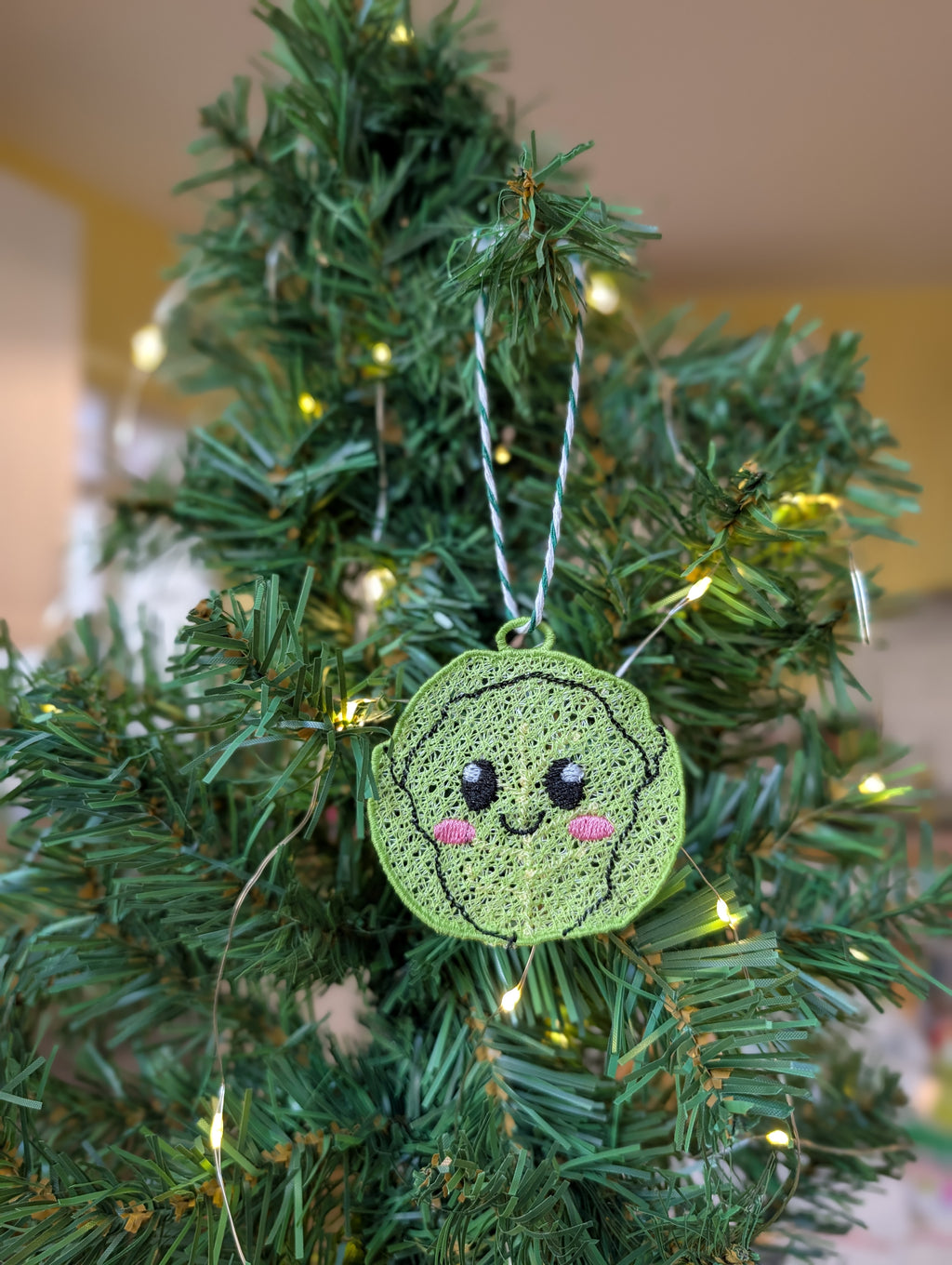 Embroidered Brussels Sprout Christmas Ornament, Kawaii Hanging Tree Decor,